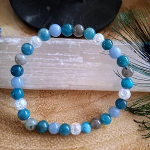 Guardian angel bracelet crystal healing angelite apatite labradorite Gift - Picture 1 of 11