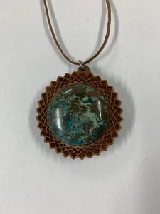 Laser Trees Cut Engraved Pendant Talisman Chryscolla & Cherry Wood Necklace - Picture 1 of 3