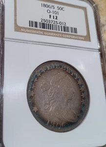 1806 / 5 O-101 Draped Bust Half Dollar, "Monster" ring toned, NGC F12 - Picture 1 of 7