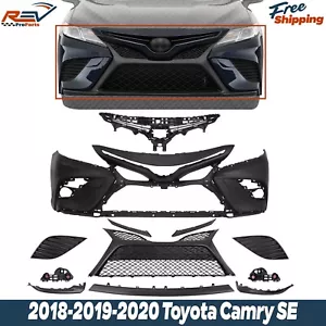 Front Bumper Cover Primed + Fog Light Cover & Grille For 2018-20 Toyota Camry SE - Picture 1 of 11
