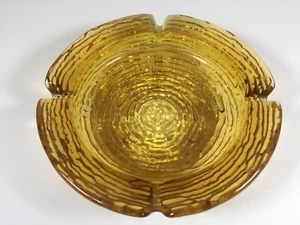 Vintage Gold Amber MCM Style Heavy Round Textured Glass Ashtray W/ 4 Slot 1970's - Picture 1 of 5