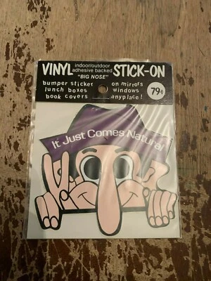 Vintage 1972 Big Nose It Just Comes Natural Vinyl Bumper Sticker Sealed Purple - Image 1 of 2