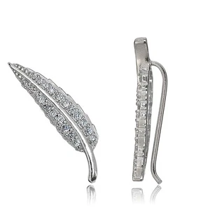 Sterling Silver Cubic Zirconia Leaf Crawler Climber Earrings - Picture 1 of 4