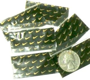 100 Apple Baggies 2 x 1 in. Black Gold Swoosh mini zip bags 2010 reclosable - Picture 1 of 1