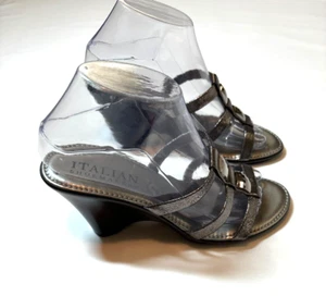 Sandalias Italianas para Mujer Talla 7.5 Plateadas Zapatos Sin Cordones Tacones de Cuña de 3" - Imagen 1 de 8