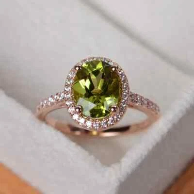 925 Argento Sterling Naturale Anello Peridoto,Matrimonio Anniversario - Immagine 1 di 4