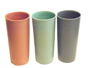 3 Tupperware #115 Pastel Color Glasses 12 oz Tumblers Pink Green Gray Vintage - Picture 1 of 6