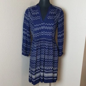 Holding Horses Anthropologie Blue Print Dress Long Sleeve VNeck Size Small S - Picture 1 of 6