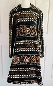 Vintage 60er Jahre braun schwarz Brokat Chenille Gobelin Teppich Tasche Jacke Mantel S/M - Bild 1 von 10