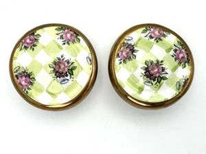 2 MacKenzie Childs Honeymoon Sweet Pea Green Drawer Knobs Pulls 2.5” Round HTF! - Picture 1 of 7