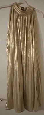 Gold Pleat Dress With Bow Tie Back Size 16 - Image 1 of 2