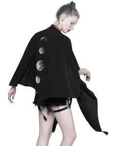 Punk Rave Womens Gothic Shawl Shrug Wrap Top Black Moon Phase Poncho Cloak Witch - Picture 1 of 10