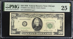 1950 $20 FRN Chicago PMG 25 GA Block Clark/Snyder  Fr#2059-G  - Picture 1 of 2