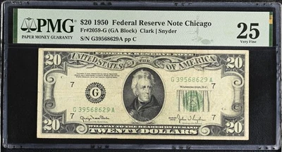 1950 $20 FRN Chicago PMG 25 GA Block Clark/Snyder  Fr#2059-G  - Image 1 of 2