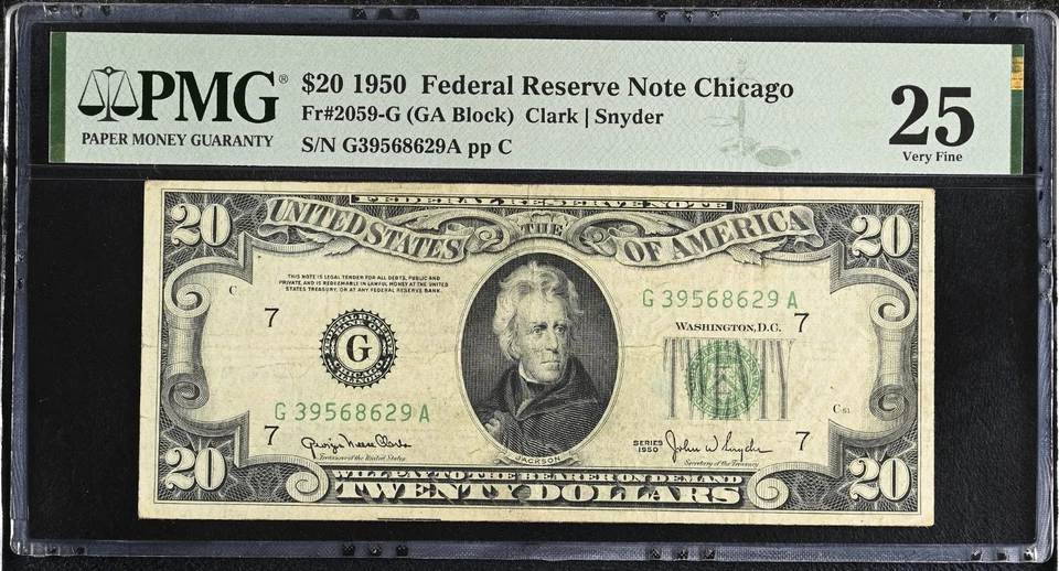 1950 $20 FRN Chicago PMG 25 GA Block Clark/Snyder  Fr#2059-G  - Image 1 of 2