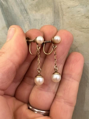 Antique 9ct 9k 375 Gold Pearl Earrings - Image 1 of 4