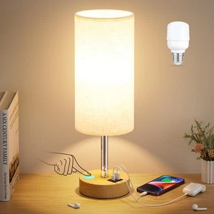 Lámpara de Mesita de Noche Táctil con USB - Lámpara de Madera Regulable de 3 Vías para Dormitorio Cerca... - Imagen 1 de 8