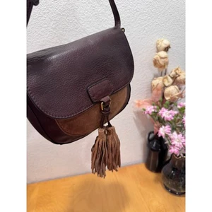 Sac bandoulière bandoulière cuir daim marron frye 8x7 pompon boho selle western - Photo 1/13