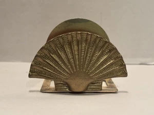 Servilleta de papel vintage de latón macizo concha marina soporte para tarjetas de visita almacenamiento - Imagen 1 de 9