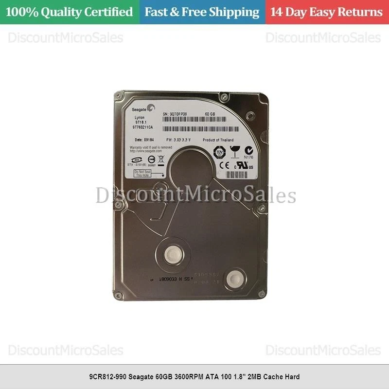 9CR812-990 Seagate 60GB 3600RPM ATA 100 1.8" 2MB Cache Hard - Image 1 of 1