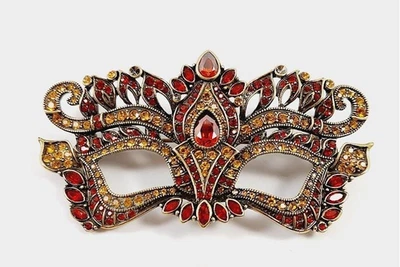 Heidi Daus Antique Goldtone & Crystal Masque Brooch Vintage #100 - Image 1 of 4