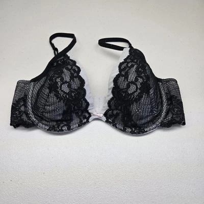 Betsey Johnson Women Bra 34D Black Floral T Shirt Underwired Lace Mesh - Image 1 of 4