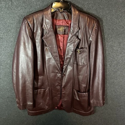 Chaqueta Blazer Etienne Aigner Vintage Cuero 18 Borgoña Abrigo Años 80 Hong Kong Foto 1 de 4