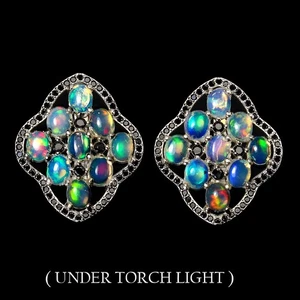 925 Sterling Silver Earrings Oval Fire Opal 5x4mm Spinel Natural Gemstone Jewelr - Picture 1 of 14