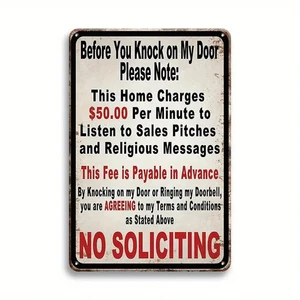 No Soliciting Sign Metal Aluminum 8"x12" Home Charges Per Minute Funny Sarcastic - Picture 1 of 1