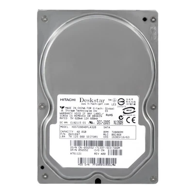 HITACHI DeskStar 7K80 40GB 7.2K 2MB SATA II 3.5'' HDS728040PLA320 - Immagine 1 di 3