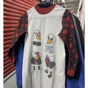 Vintage 80s Fun School Ducks Flannel Sleeved Long Night Gown Size 14 - Picture 1 of 5