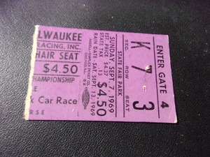 1969 Vintage Milwaukee Wis State Fair Park Championship Autorennen Ticket Stub - Bild 1 von 4