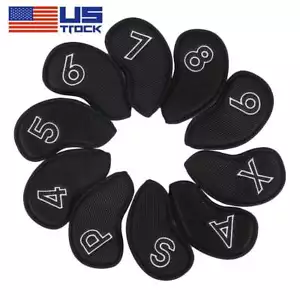 10Pcs Meshy Cotton Golf Iron Cover Set Golf Club Head Cover Fit Most Irons Black - Picture 1 of 12