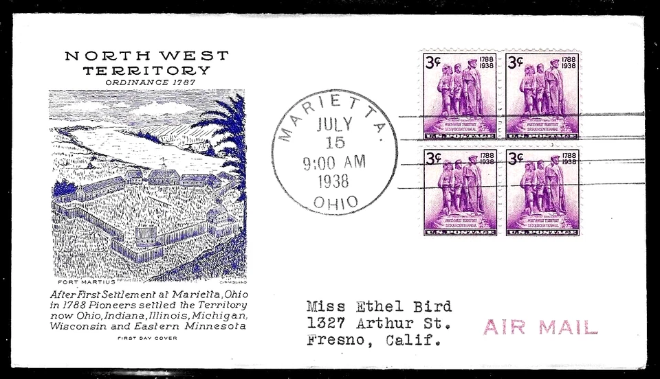837 3c Stamp (1938) NORTHWEST TERRITORY FDC FROM GRIMSLAND CACHETS (BLOCK) - Image 1 of 1