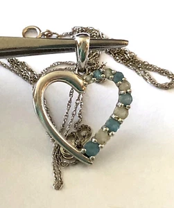 10K White Solid Gold 10 Stone Heart Shape Ladies Love PENDANT Necklace Chain - Picture 1 of 10