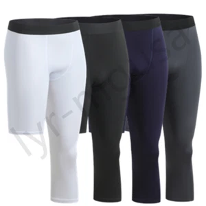 Men One Leg Cropped Trousers Running Tights Skinny Basketball 3/4 Sports Pant - Picture 1 of 14