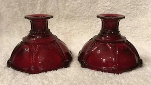 Two Anchor Hocking Royal Ruby Glass Oyster and Pearl Candle Sticks - Picture 1 of 3