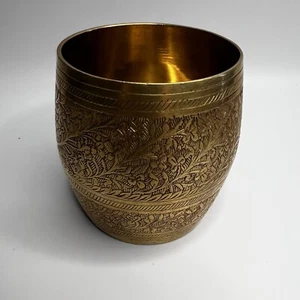 Vintage Brass Floral Design Tumbler 3”x3 1/4” - Picture 1 of 6