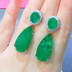 Nuevos Pendientes Colgantes Dije Color Gota de Agua Verde Neón Turmalina Gemas Mujeres - Imagen 1 de 8