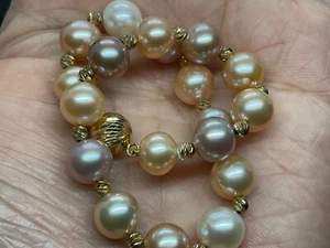 SALE! Vintage 14k Yellow Gold FIC pastel cultured pearl bracelet 8” gorgeous - Picture 1 of 9