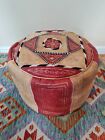 Vintage Moroccan Egyption Boho Real Leather Patchwork Foot Stool Pouffe Retro
