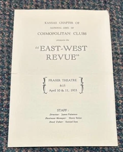 1933 Lawrence Kansas University Fraser Theatre Cosmopolitan Club East-West Revue - Imagen 1 de 2