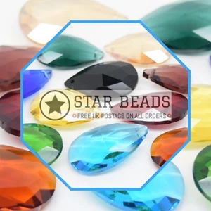 TEARDROP FACETED GLASS PENDANTS 22MM / 38MM - PICK COLOUR & SIZE - Picture 1 of 25
