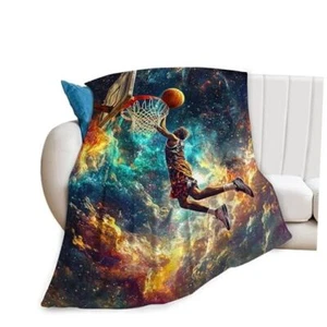 Basketball Blanket Sports Throw Blankets 50"x40" for Kids Basketball Night Sky - Picture 1 of 8