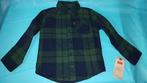 Levi's Little Boys Flannel Long Sleeve, Plaid Green/Blue, NWT, Size 4, XS - Picture 1 of 14