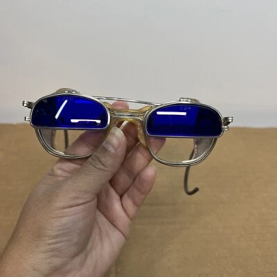 Старинный редкий стимпанк стиль очки синее стекло - Изображение 1 из 4