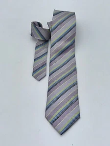 BRUNO MARCHESI Men's SILK Tie Shades of Purple with Green & Blue Stripes Nice! - Picture 1 of 4