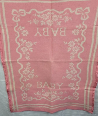 Manta cuna bebé vintage de lana? Bebé Floral Rosa/Blanco Años 30-40 Muy Bonito Foto 1 de 4