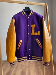 Bombardero Universitario NEFF Vintage Hecho en EE. UU. Lana Cuero Talla XL - Imagen 1 de 16
