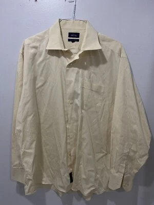 Allen Dolly Mens Button Up Shirt  Size 17.5 Yellow Stripes Cotton - Image 1 of 4